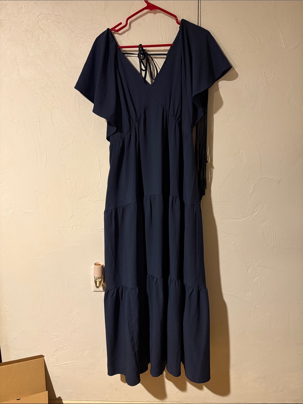 Market & Spruce Navy Tiered Maxi Dress with Flutter Sleeves